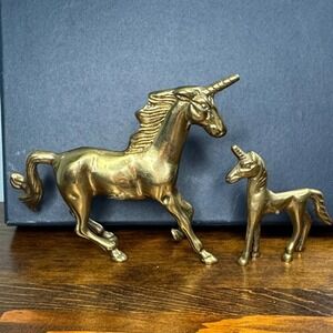 Vintage MCM Brass Unicorn Set Mom and  Baby